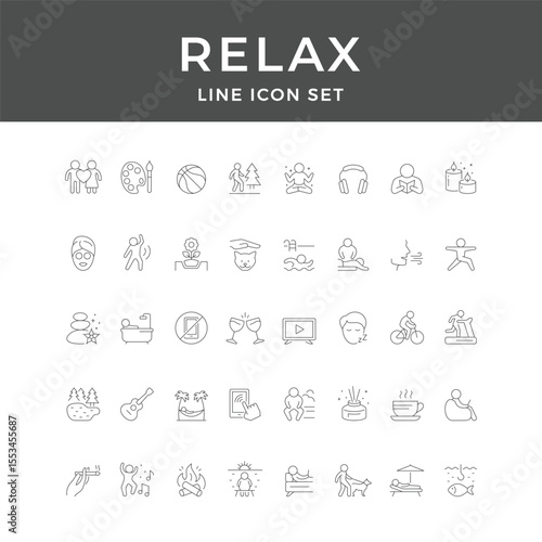 Relax Line Icon Set – Calm, Leisure, Spa, Meditation, Rest, Wellness, Hobby, Minimal Vector Collection