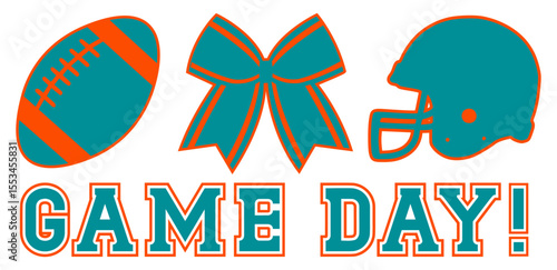 Cheerleading Game Day Design. Cheerleader Bow, a Football and a Helmet.