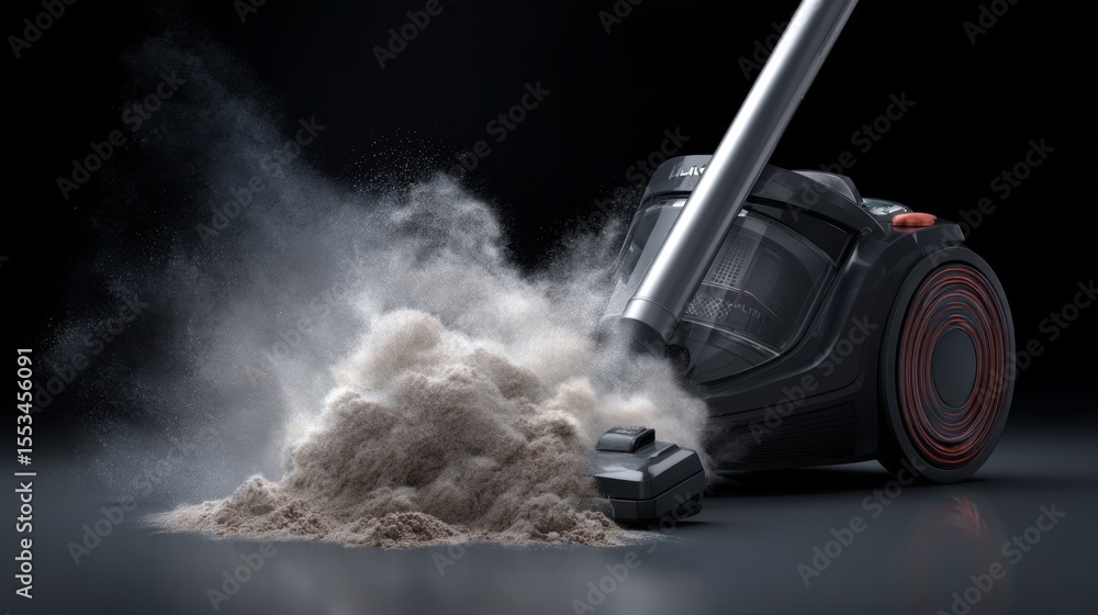 Fototapeta premium A high-resolution image of a vacuum cleaner with its detachable canister or bag open, showing collected dust and debris, demonstrating its efficiency.