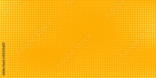 Yellow orange square halftone pattern. Retro comic gradient background. Square pixilated dot cartoon texture. Pop art faded gradient pattern. Vector illustration.