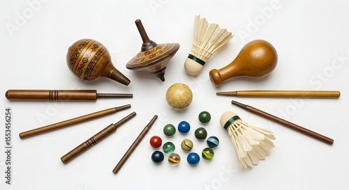 Collection of Traditional Wooden Toys and Games