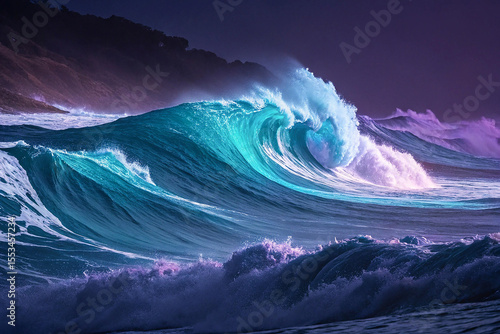 Abstract digital landscape, flowing waves, fluid motion