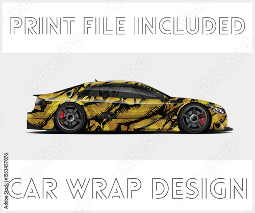 Print File Included Yellow and Black Car Wrap Design