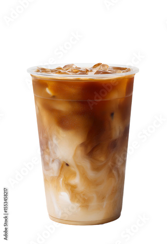latte: iced coffee in plastic cup on transparent background