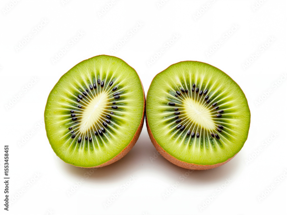 Freshly cut kiwi fruit halved on white background Freshly cut kiwi fruit halved on white background