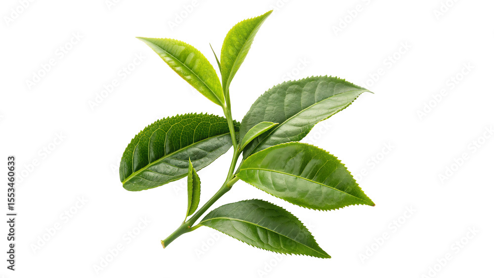 Fototapeta premium beautiful fresh vibrant green tea leaves isolated on transparent background