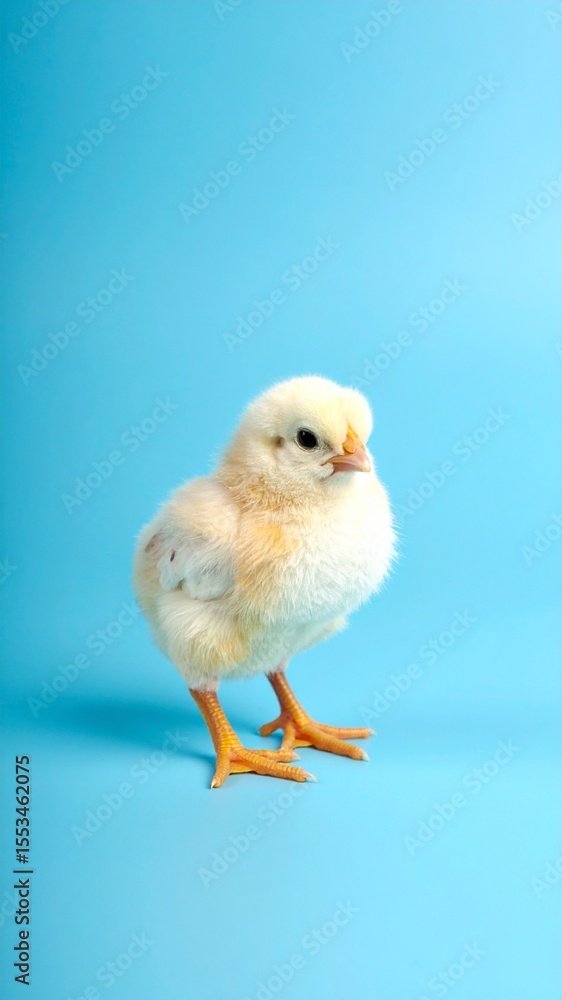 Obraz premium Full body portrait photo of chickling on plain blue background