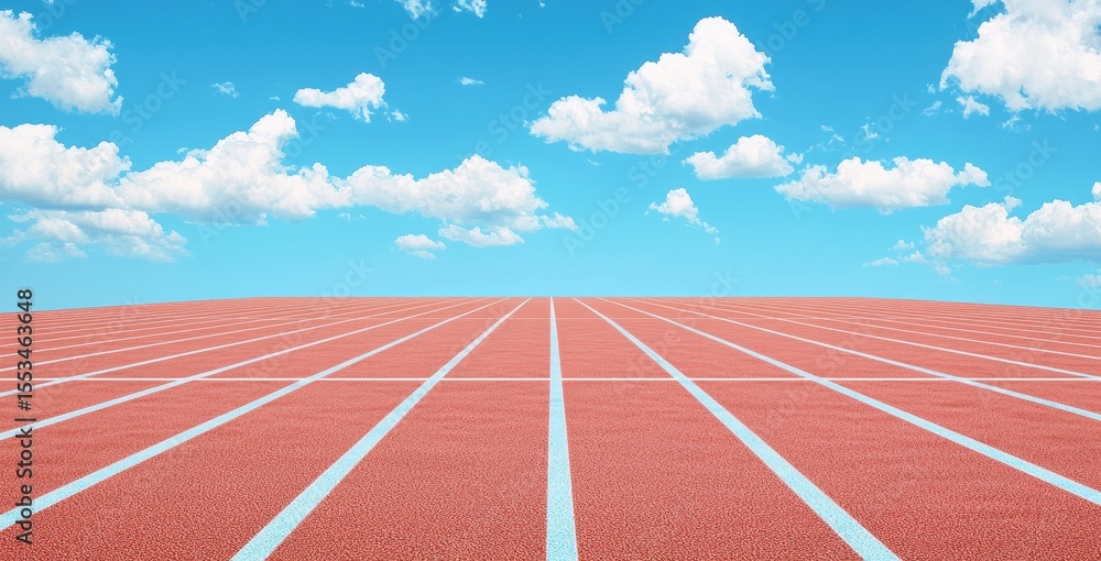 Fototapeta premium Open Running Track Under Bright Blue Sky and White Clouds
