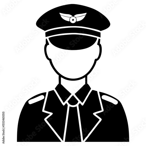 Airline pilot in uniform wearing a cap and tie silhouette  