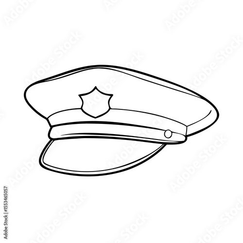 Police officer cap in outline style on white background  