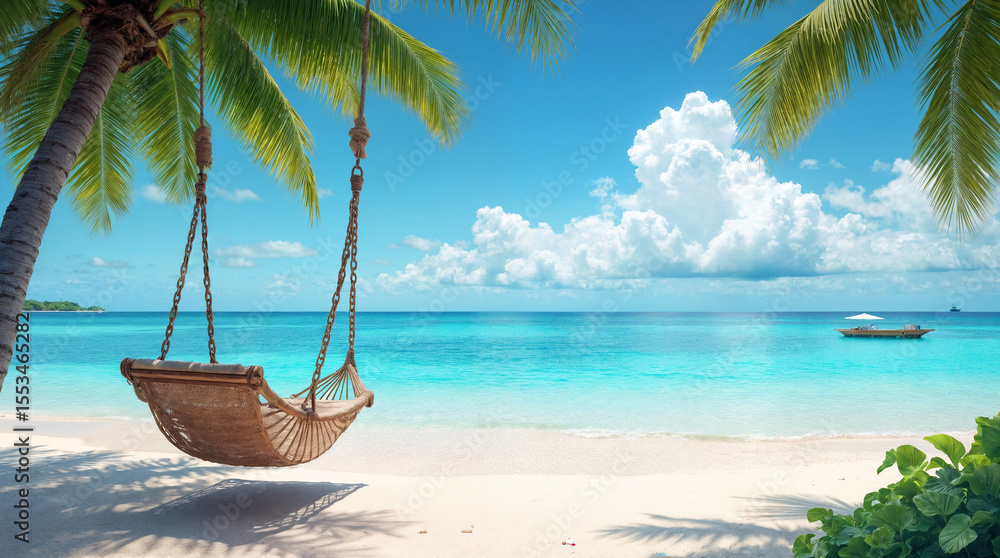 Obraz premium Empty Hammock Between Palm Trees