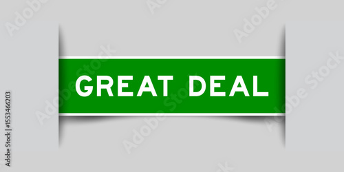 Green color square shape sticker label with word great deal inserted in gray background