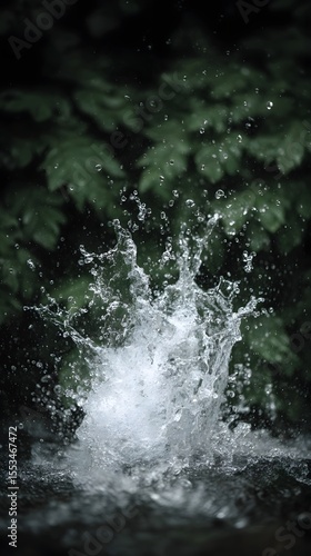 Wallpaper Mural A splash of water suspended in front of lush green foliage Torontodigital.ca