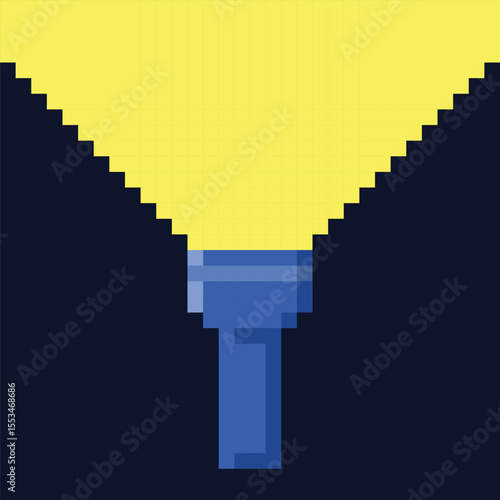 Flashlight, torch with ray of light. Vector icon in 8 bit style