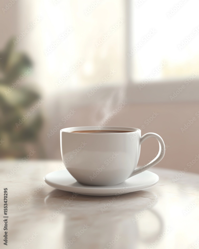 Taza de café animada blanca con diseño minimalista, haciendo un guiño simpático, sobre una encimera de cocina moderna Taza de café animada blanca con diseño minimalista, haciendo un guiño simpático, sobre una encimera de cocina moderna
