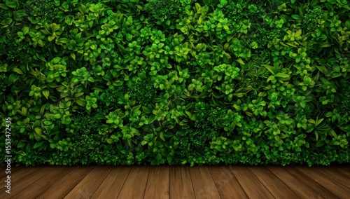 Lush Green Wall of Leaves with Wooden Floor Interior Design Idea