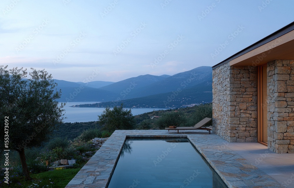 Tranquil Modern Villa Overlooking Scenic Mountain and Water View Tranquil Modern Villa Overlooking Scenic Mountain and Water View