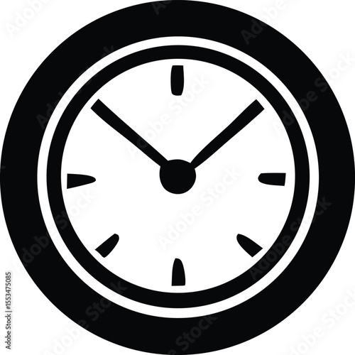 Simple black and white icon of a classic analog clock face with hour and minute hands indicating approximately ten minutes past ten