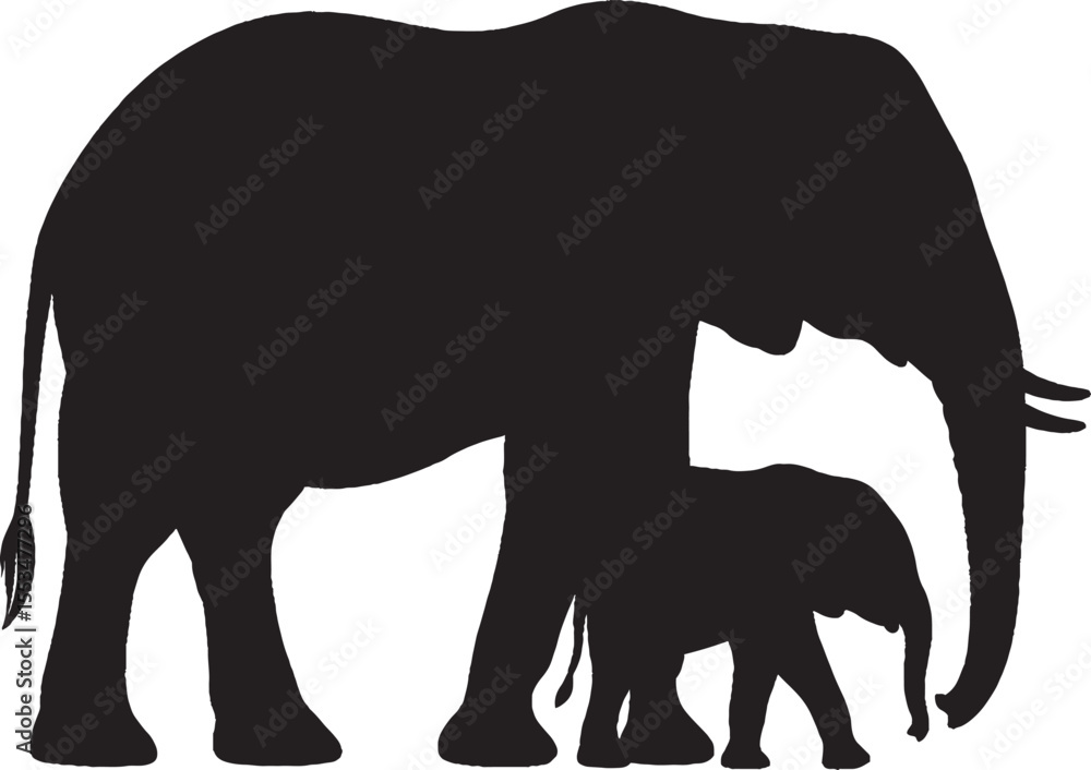 Fototapeta premium Vector illustration of a wild elephant silhouette, perfect for animal, nature, or safari designs