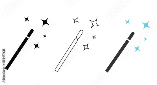 Simple magic wand with sparkling stars icon vector.
