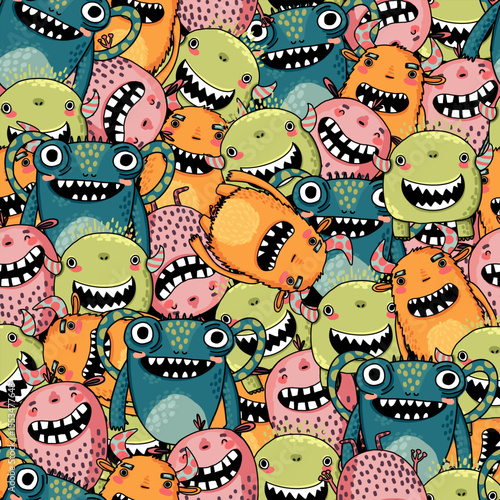 Foto Abstract seamless cartoon pattern for kids, teenagers, fashion textiles, clothes, wrapping paper
