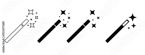 Simple magic wand with sparkling stars icon vector.