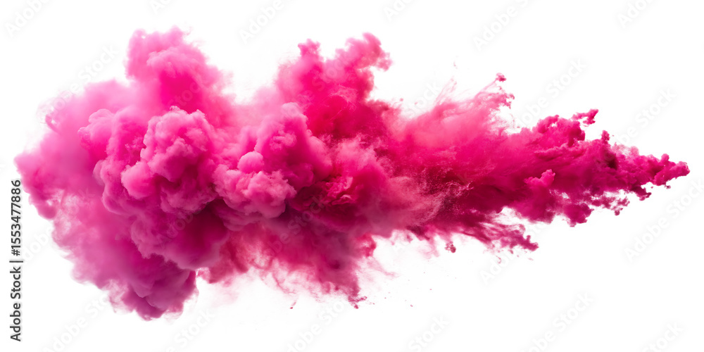 Fototapeta premium Vibrant pink smoke cloud explosion with wispy tendrils isolated on a transparent background smoke explosion