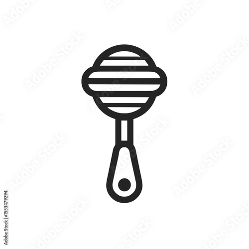 Minimalistic black and white line art illustration of rattle toy  