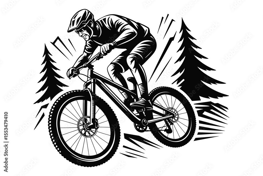 Naklejka premium Extreme Mountain Biking Vector Art, Dynamic Outdoor Sports Design