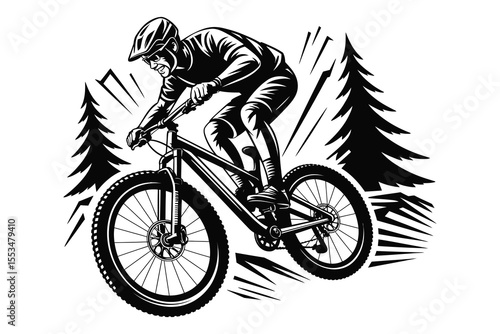Extreme Mountain Biking Vector Art, Dynamic Outdoor Sports Design