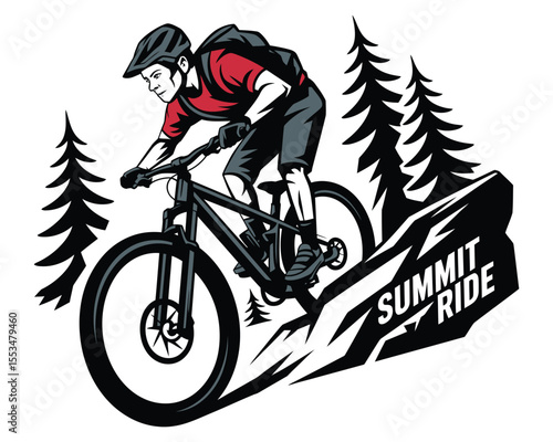 Extreme Mountain Biking Vector Art – Dynamic Outdoor Sports Design

