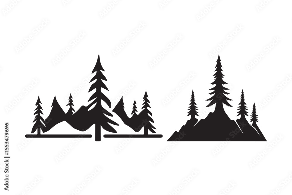 Obraz premium Mountain Pine Tree Silhouette Scenes