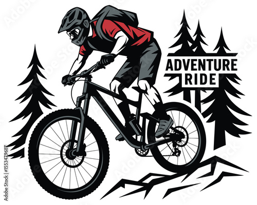 Extreme Mountain Biking Vector Art, Dynamic Outdoor Sports Design