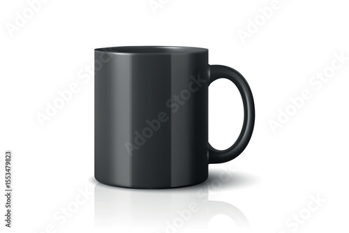 Vector 3d Realistic Black Coffee Mug Icon. Blank Ceramic Cup Template, Drinkware Illustration for Branding, Merchandise, Promotional Products, Cafe Design Mockup, Kitchenware Graphic, Tea Cup Symbol