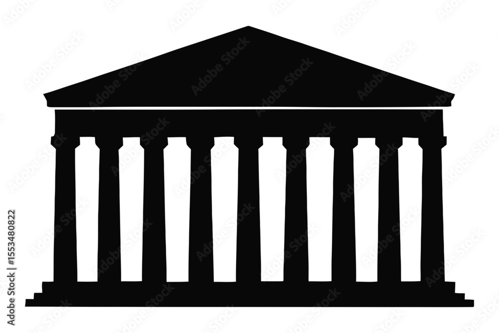 Fototapeta premium Ancient Greek Temple Silhouette Icon Isolated on White Background 