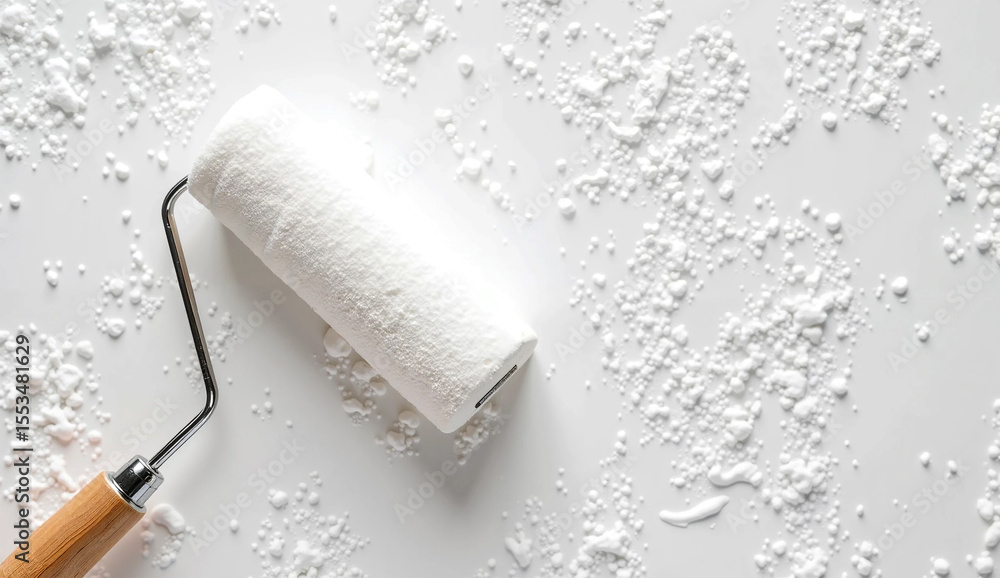 Obraz premium Close-up: Paint Roller Applying White Paint to Textured Wall