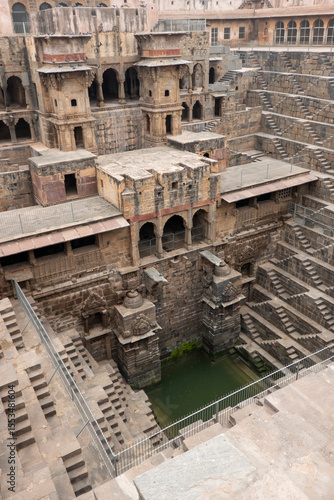 Chand Baori stepwell in the village of Abhaneri, Rajasthan, India.  Wide view