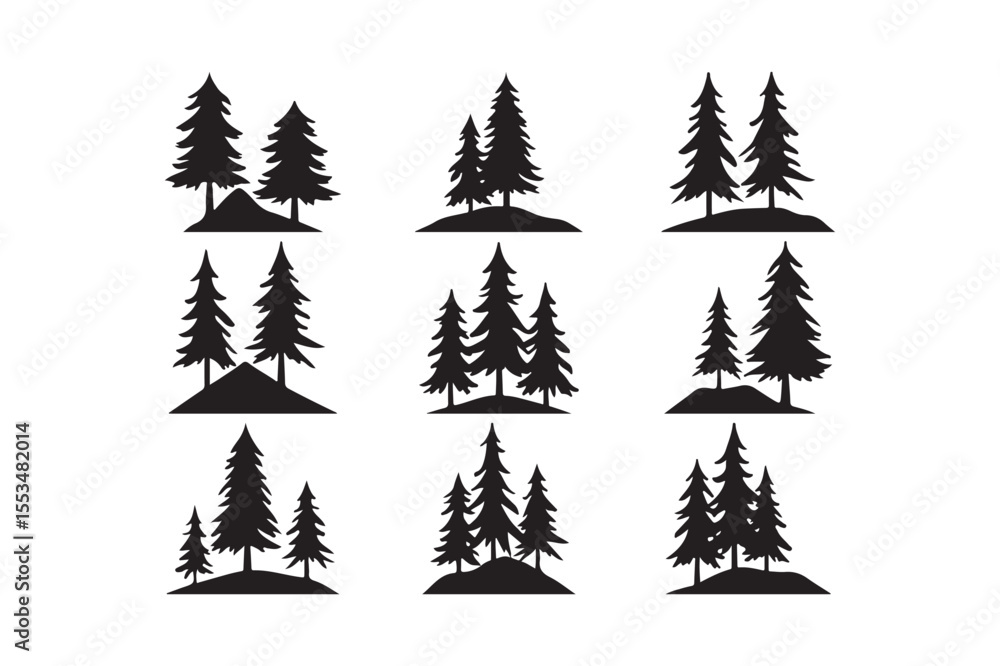 Obraz premium Pine Tree Cluster Silhouette Vector Design