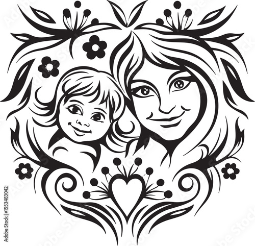 a smiling mother caresses her little child,mother's day printable design