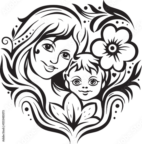 Mother and child line art printable