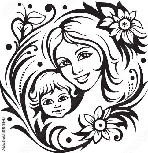 Happy mom holding baby vector