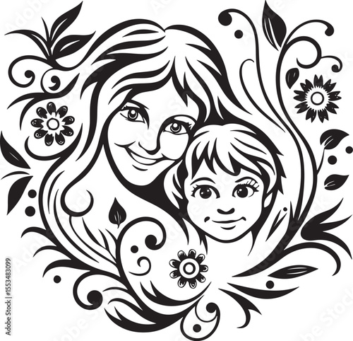 Affectionate mom and child artwork
