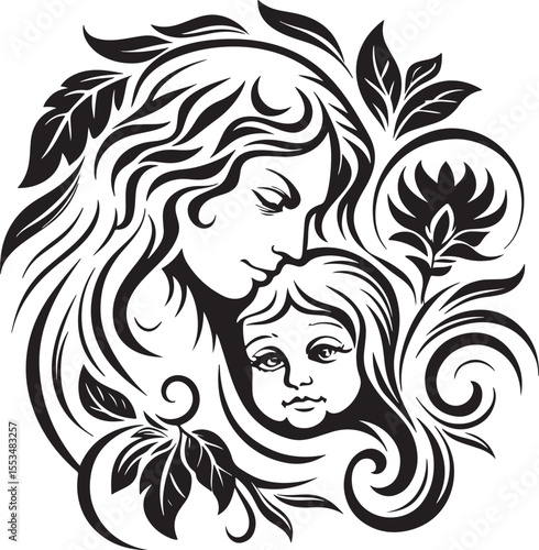 Mother and baby cuddling sketch