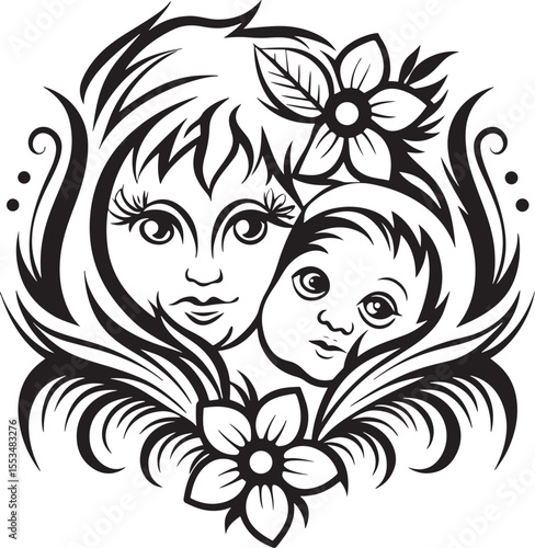 Cartoon mom hugging child vector