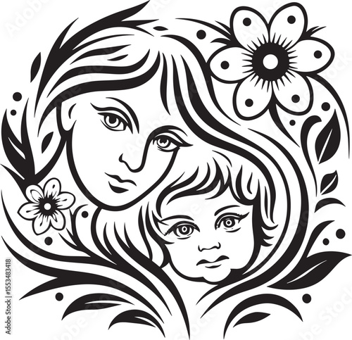 Sweet mom and baby digital print