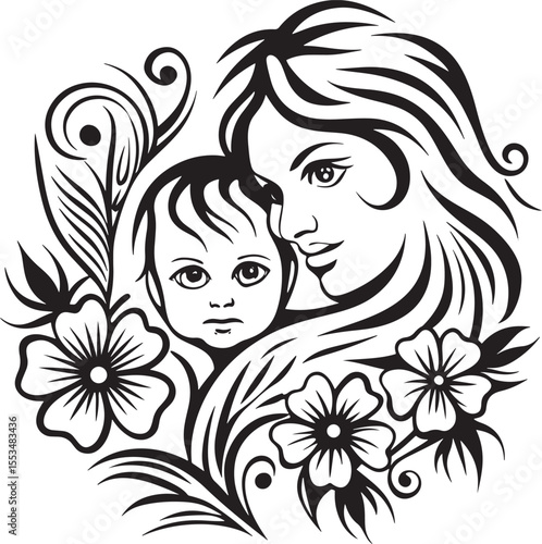 Modern mom and baby icon design