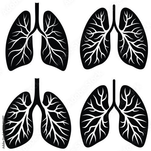 Stylized black and white silhouette of human lungs with branching airways