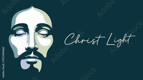 Artistic face of Christ, modern abstract vector design on dark background, spiritual and mysterious, abstract Jesus face 