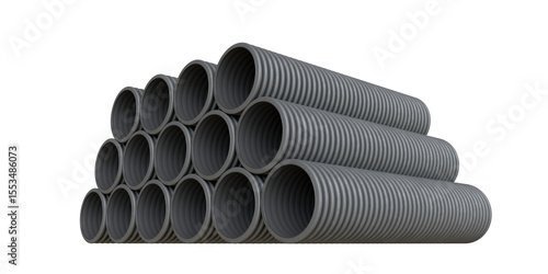 Fotografie Black plastic drainage pipes isolated on transparent background