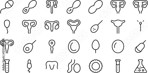 Reproductive Health and Biology Icons Featuring Sperm, Eggs, and Uterus